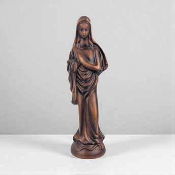 Vintage Madonna Figure, Wood Look Resin Sculpture, 13", Made in Japan, Religious Decor, Gift for Devotee