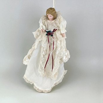 Vintage Porcelain Angel with Lace Dress, 15" Tall, No Body, Christmas Ornament, Holiday Decor, Retro Angel, Collectible Ornaments