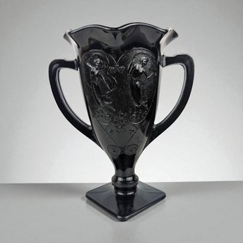 Vintage L.E. Smith Dancing Nymphs Vase: Black Amethyst Art Deco Glassware