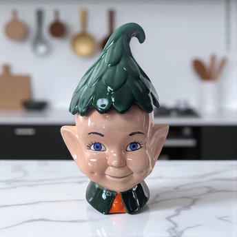 Vintage Pixie Elf Cookie Jar, Ceramic Cookie Jar, Christmas Cookie Jar, Holiday Decor, Kitchen Decor, Retro Elf, Pixie
