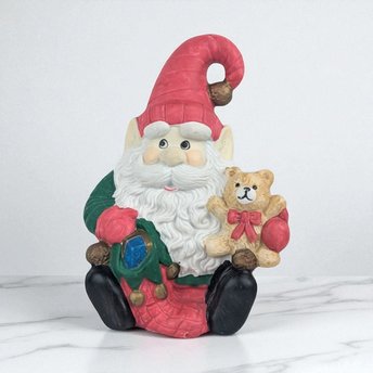 Vintage Ceramic Santa Elf Music Box: Plays Here Comes Santa Claus