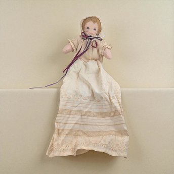 Vintage Handmade Cloth Doll: Long Lace Dress & Bonnet, Folk Art Decor