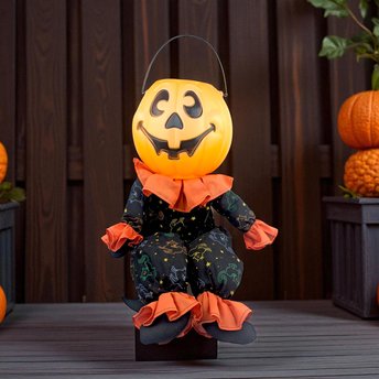 Vintage Halloween Pumpkin Man Candy Bowl Door Greeter: 24" Seated Decoration