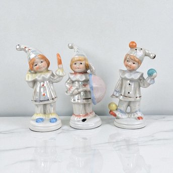 Vintage Lusterware Jester Figurines, Set of 3: Retro Clown Decor