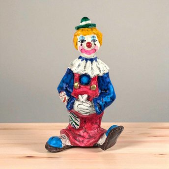 Vintage Paper Mache Clown Figurine, 12 Inch Clown, Handmade Clown, Collectible Clown, Circus Decor, Whimsical Decor