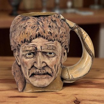 1976 Davy Crockett Ceramic Mug, American Frontier Collectible, Coonskin Cap Portrait Mug