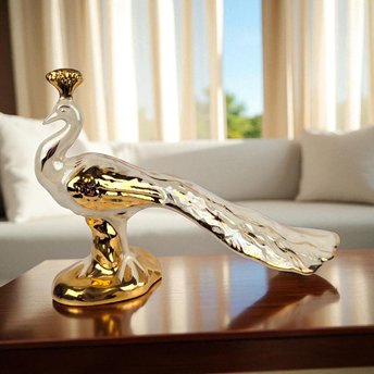 Vintage Bel-Ar Pottery Lusterware Peacock Figurine USA Ceramic Bird Gold Accents Elegant Home Decor Gift for Collectors