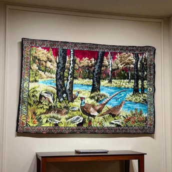 Vintage Pheasant Tapestry Wall Hanging: Bohemian Woodland Scene, Large Wall Art