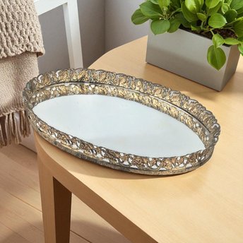 Vintage Oval Filigree Vanity Mirror Tray, Decorative Dresser Tray, Perfume Display, Gift for Her