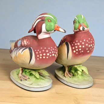 Vintage Lefton Ceramic Wood Ducks, Male & Female Pair, KW 139A/KW 139B, Hand-Painted, Collectible Figurines, Bird Decor