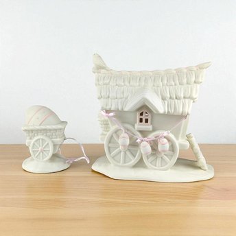 Dept 56 Snowbunnies Easter Wagon and Egg: Springtime Stories Collection Porcelain Figurine Set