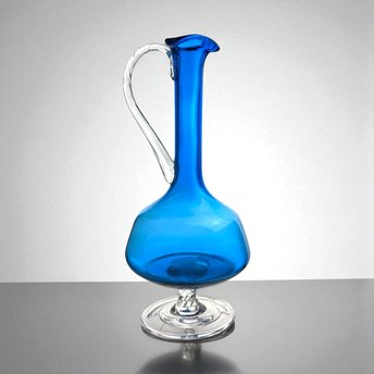 Vintage Mid-Century Modern Blue Glass Decanter: 11-Inch Hand Blown Art Glass Barware