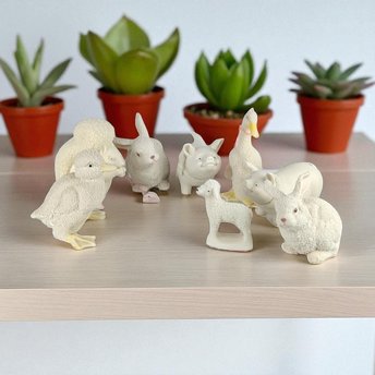 Vintage Dept 56 Annual Animal Bisque Figurines, Lot of 8, Pig, Duck, Rabbit