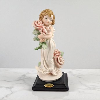 Vintage Florence Rosette Figurine: Giuseppe Armani Porcelain Girl with Roses