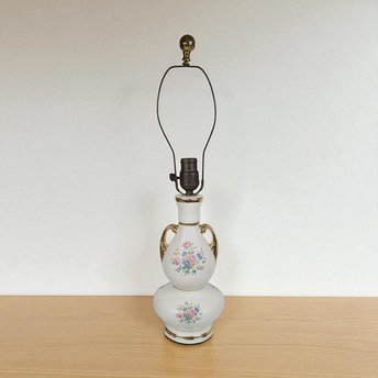Vintage Floral Ceramic Table Lamp: Gold Accent Boudoir Lighting