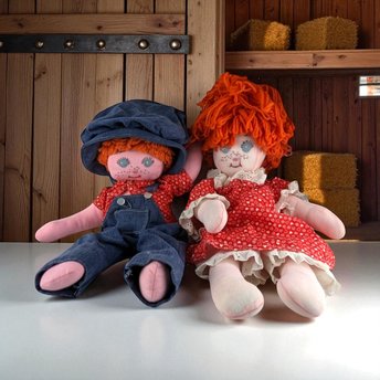 Handmade Raggedy Ann & Andy Dolls: Vintage Plush Pair, 18"
