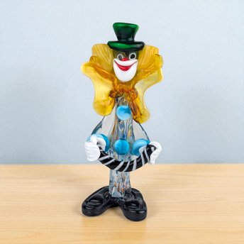 Vintage Art Glass Clown Figurine: Handmade Statue, Circus Decor