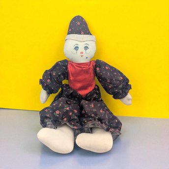 Vintage Handmade Cloth Clown Doll: 20 Inch Folk Art Jester