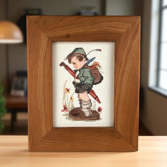 Vintage Framed Hummel Cross Stitch: "It Looks Like Rain" Handmade Wall Decor