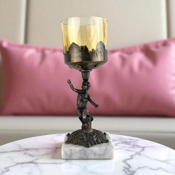 Vintage Bronze Cherub Candle Holder: Hollywood Regency Marble Base