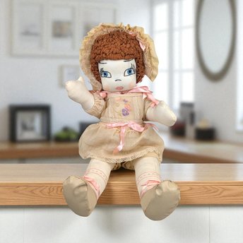 Vintage Handmade Cloth Doll: 17" Collectible Doll with Bonnet