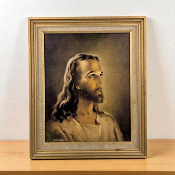 Vintage Warner Sallman "Head of Christ" Print: Kriebel & Bates Lithograph