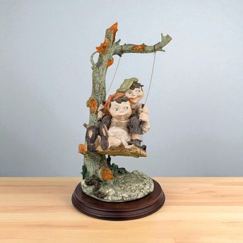 Vintage Children on Swing Figurine: Giuseppe Armani Gulliver's World 14" Resin Statue