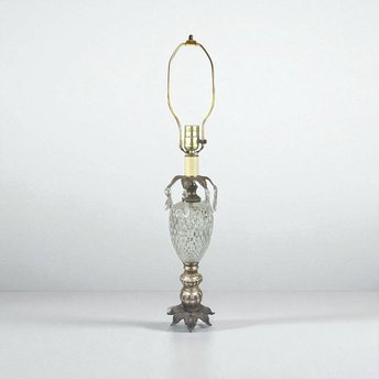 Vintage Cut Crystal Table Lamp with Prisms, Hollywood Regency Glass Lamp, Ornate Boudoir Accent Lighting for Bedroom, French Country Decor