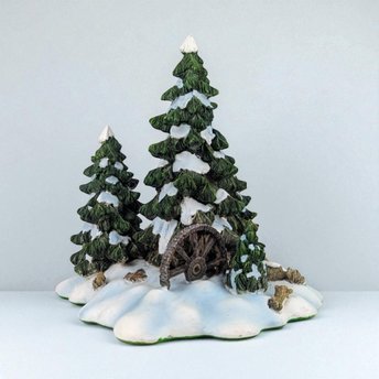 Dept 56 Wagonwheel Pine Grove, Vintage Christmas Village Accessory, Snow Village Tree Scenery, Retired Winter Diorama Figurine with Box