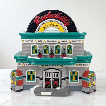 Dept 56 Rockabilly Records, Snow Village 1996 Lighted Building, Vintage Christmas House, Music Lover Gift, D56 Retired with Box