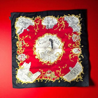 Vintage Striessnig Scarf Empress Sisi of Austria, Kaiserin Elisabeth Royal Portrait Scarf, Red Black Gold Viennese Souvenir Square Scarf