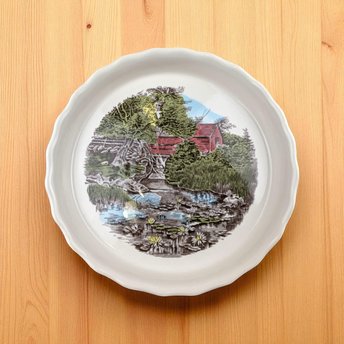 Vintage Johnson Bros Friendly Village Pie Plate, The Old Mill Ceramic Baking Dish, 10 Inch English Ironstone, Farmhouse Bakeware