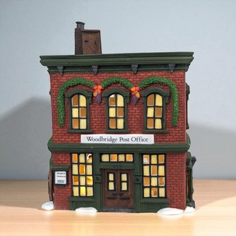 Vintage 1995 Dept 56 Woodbridge Post Office, New England Village Series Lighted Christmas House with Box, D56 Holiday Mantle Decor