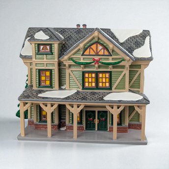 Vintage 1998 Dept 56 Stick Style House, Snow Village Lighted Christmas Building with Box, Victorian Holiday Mantle Decor