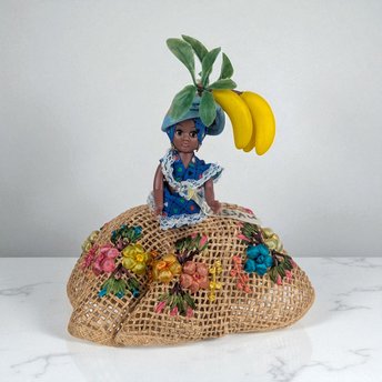 Calypso Queen Figurine: Vintage Caribbean Banana Seller Doll, 10"