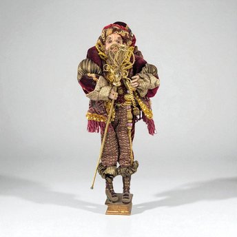 Vintage Santa's Elf Jester Figure: Maroon Whimsical Christmas Decor