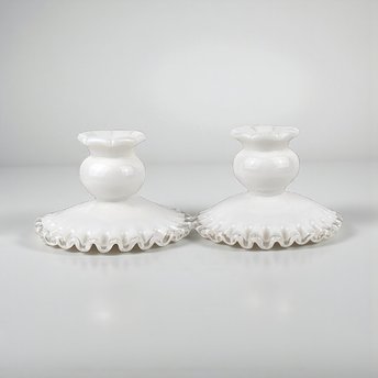 Vintage Fenton Silver Crest Milk Glass Candle Holders: Taper Candle Pair