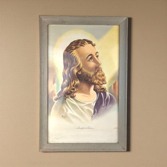 Vintage 1942 "Inspiration" Jesus Print: Framed Religious Christian Wall Art
