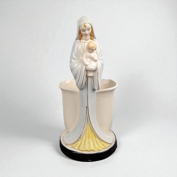 Vintage Madonna and Child Planter: Ceramic Virgin Mary, Made in Japan