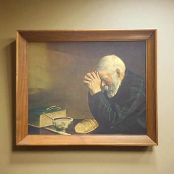 Grace by Enstrom Framed Print, Vintage Christian Wall Art, Iconic Man Praying Photograph, Religious Farmhouse Decor, Dining Room Wall Art