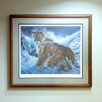 Vintage Large Jack Crandall The Night Shift Signed and Numbered Print, Framed Cougar Art, Limited Edition Wildlife Art, Mountain Lion Wall