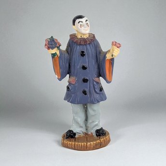 Vintage Metal Pierrot Clown Figurine: Circus Decor