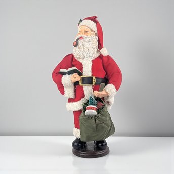 Vintage Classic Santa Figure: Father Christmas with Pipe & Toy Bag, Holiday Decor