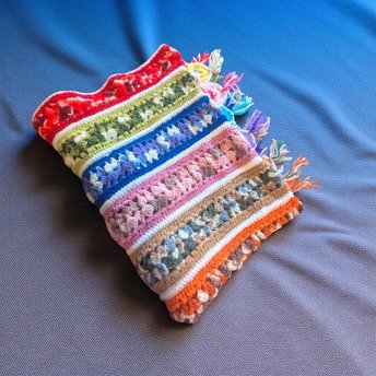 Vintage Crochet Afghan: Handmade Multicolor Striped Boho Blanket