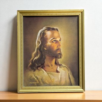 Vintage Head of Christ Print by Warner Sallman, Framed Religious Wall Art, Mid Century Christian Home Decor, Jesus Portrait, Spiritual Gift