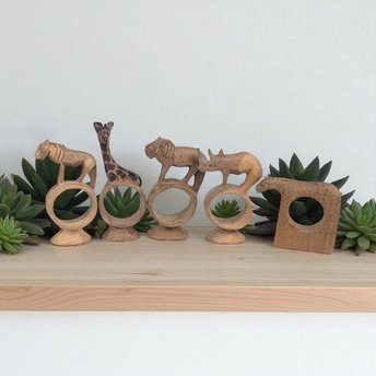 Vintage Hand Carved Napkin Rings, Set of 5 Wooden Safari Animal Napkin Holders, Kenyan Folk Art Table Decor, African Animal Hostess Gift