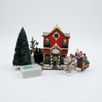 Vintage 2000 Dept 56 Silver Bells Christmas Shop: Snow Village Gift Set