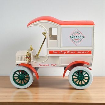 Vintage 1988 ERTL Tabasco Truck: Diecast 1905 Delivery Car Coin Bank