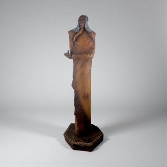 Vintage Indigenous Figure with Pipe: JH Boone Co. Terracotta Statue
