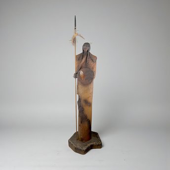 Vintage Warrior Figure with Spear: JH Boone Co. Terracotta Statue